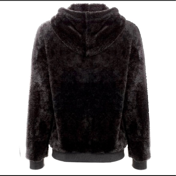 Black thick plush faux fur full zip hoodie NWT - Picture 3 of 7